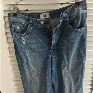 PAIGE Sarah Straight Ankle Jeans with Distressed Details. Size 28